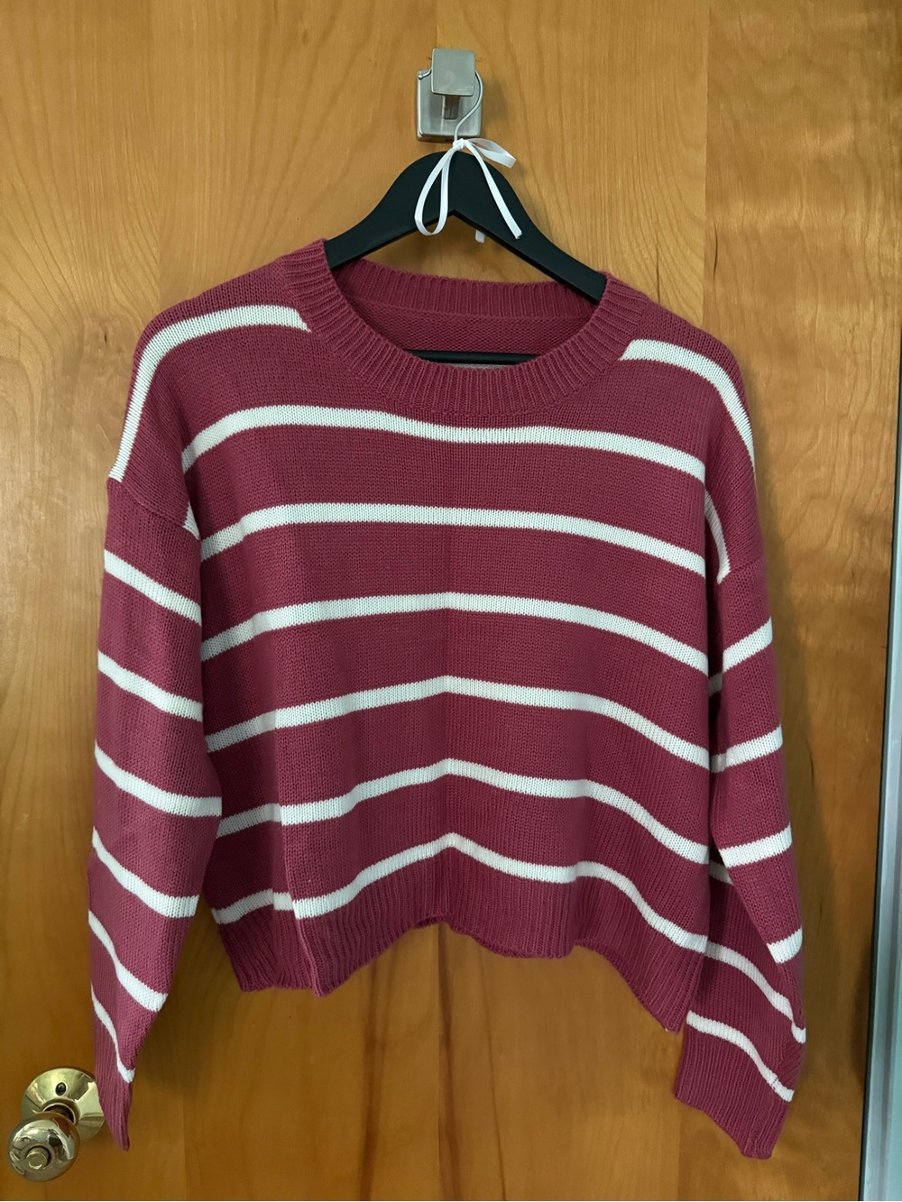 Striped Crewneck Sweater - Wine & White